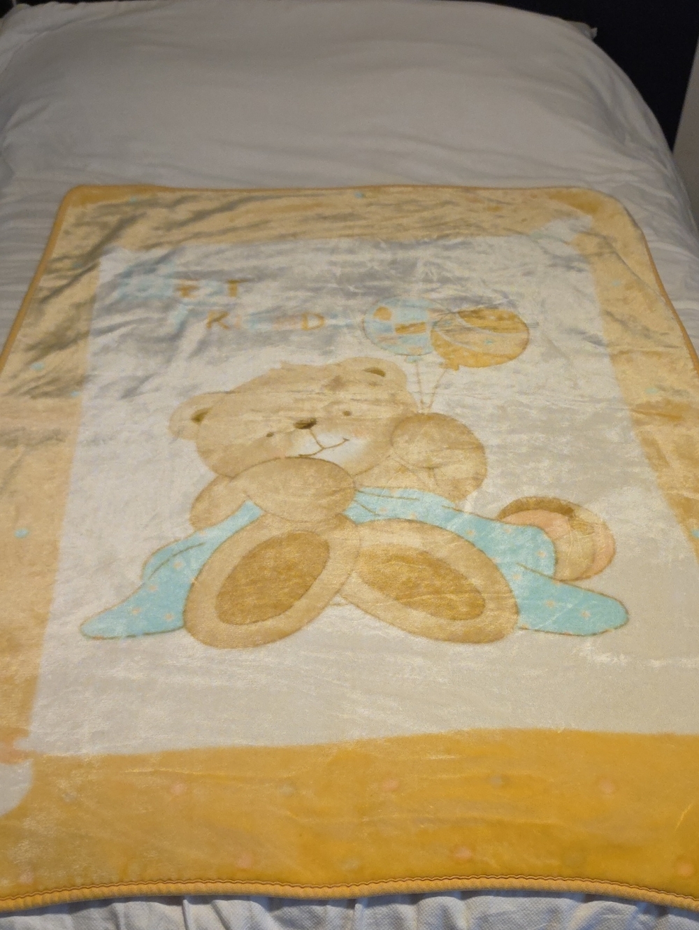 Plush Teddy Bear Baby Throw - Cream & Yellow